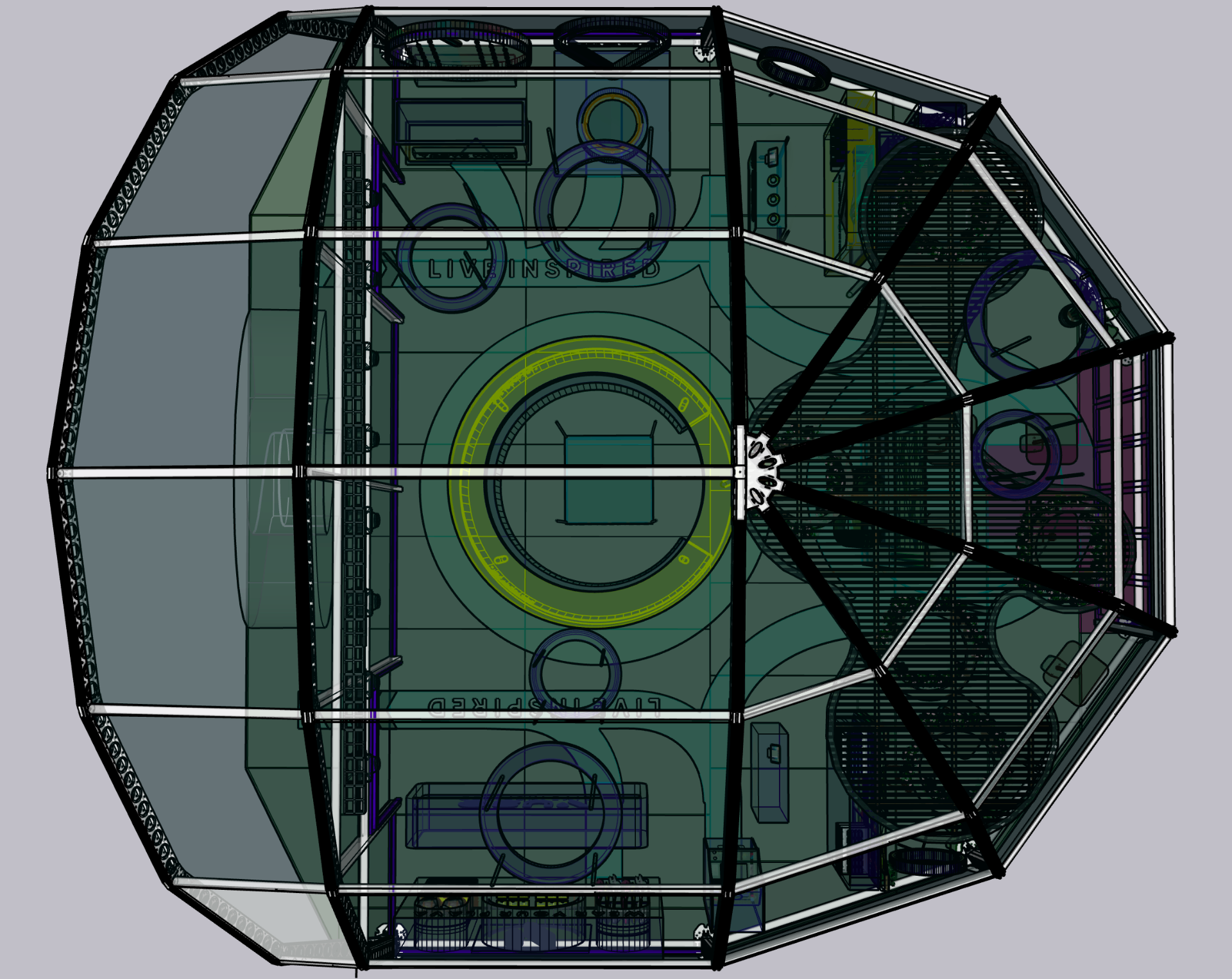 VUSE Dome Build 2025 coloured top-down technical plan showing zoning and central hero stage