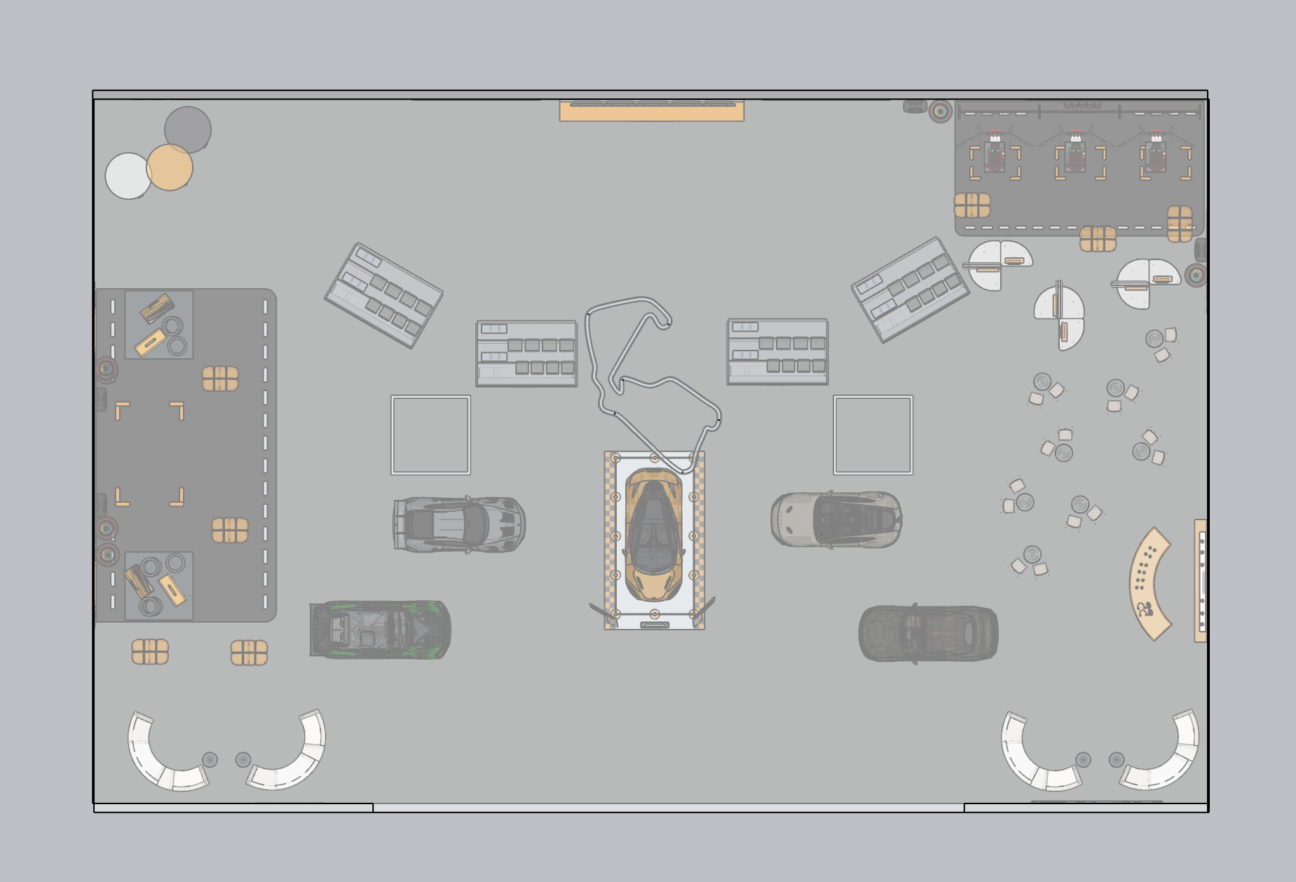 VELO F1 watch party activation top-down floor plan and zoning, technical drawing